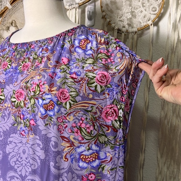 Sundance Lilac Floral Impressions Sheath Dress with Cap Sleeve Size Large - Picture 3 of 11